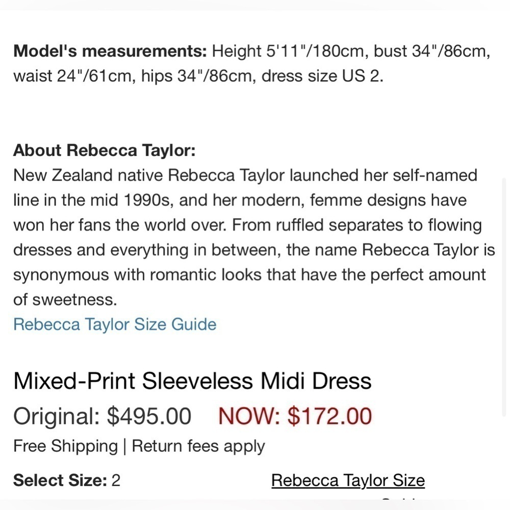 Rebecca Taylor blue red white mixed print silk sleeveless midi dress size 0 - Picture 14 of 14